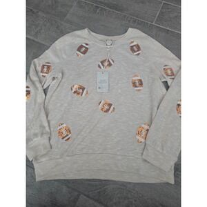 True Self Womens Sequin Football Game Day Soft Shirt Oatmeal Beige Size Large